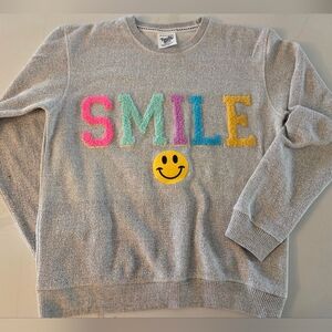 SMILE Sweater with Colorful Fuzzy Letters